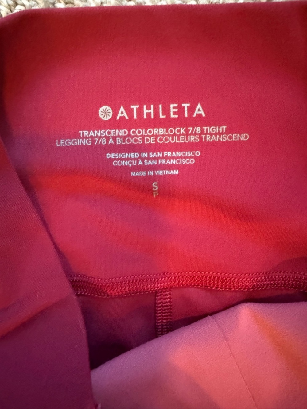 Athleta Transcend Colorblock 7/8 Tight | Pink Red High Rise Leggings | Size S - Picture 2 of 3